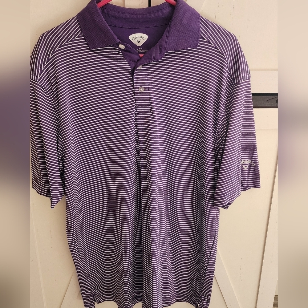 Callaway Men's Polo in Purple and White Stripes